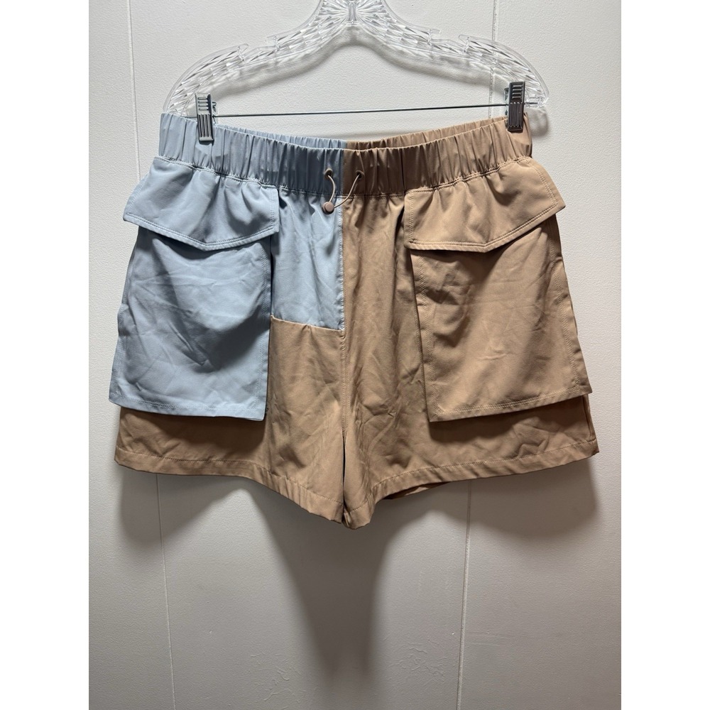 Fabletics Shorts Womens XL Blue & Tan Colorblock Activewear Anastasia Cargo